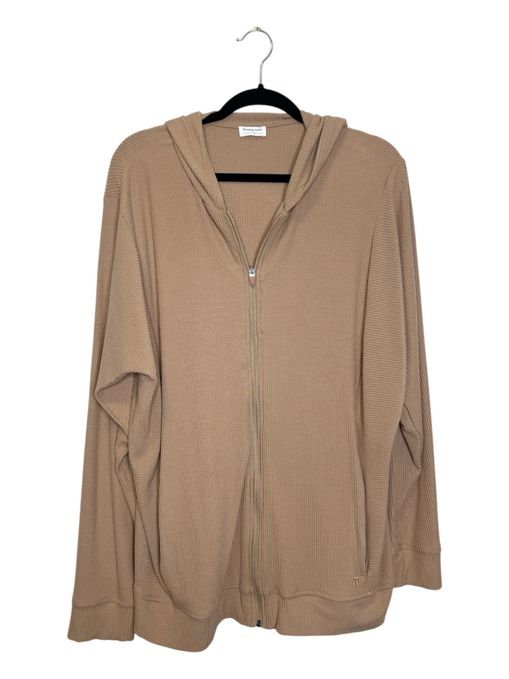 TOMMY JOHN Ribbed Lounge Full Zip Hoodie in Tan size XL